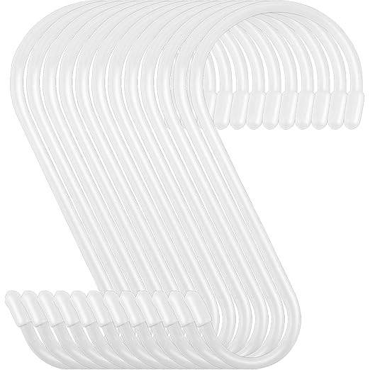 Nisoger 12 Pack 6 Inch White S Hook, Large Vinyl Coated S Hooks with Rubber Stopper Non Slip Heavy Duty, Steel Metal Coated Closet S Hooks for Hanging Jeans Plants Jewelry Pot Pan Cups Towels