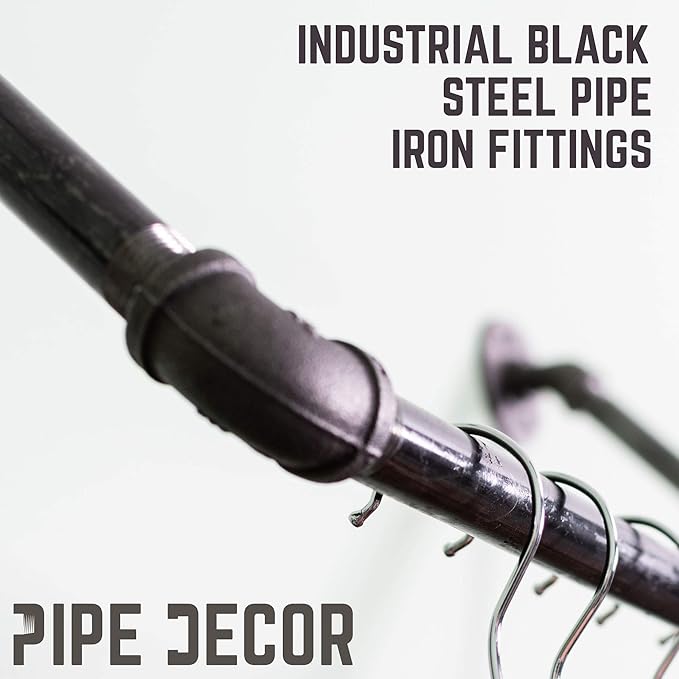 PIPE DECOR Industrial Pipe Wall Mounted Clothing Rack, Commercial or Residential Wardrobe Clothes Display, Heavy Duty Rustic Vintage Steel Grey Black Metal Garment Bracket Frame, Tri Flange Style