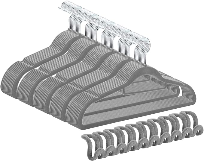 50+10 Pack Non-Slip Velvet Hangers Suit Clothes Hanger Space Saving Hangers 15-20LBS Heavy Duty Hangers 16.5inch,Gray