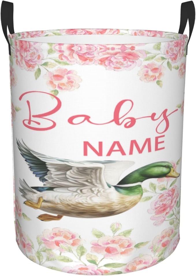 Personalized Mallard Duck Laundry Basket For Baby Kids Boys Girls Adult Custom Hamper Basket With Name For Bathroom Bedrooms Collapsible Baby Laundry Basket, Dirty Clothes Hamper With Handles