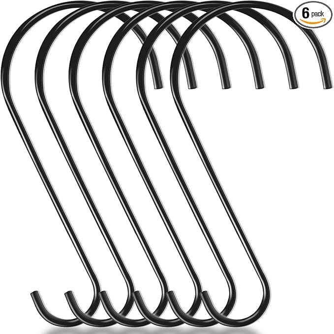 Dreecy 12-Inch Tree Branch Hooks, 6 Pack Extra Large S Hooks for Hanging Plants, Heavy Duty Bird Feeder Hook for Hanging Plants, Black Bird Feeder Hangers for Outside, Lanterns and Ornaments