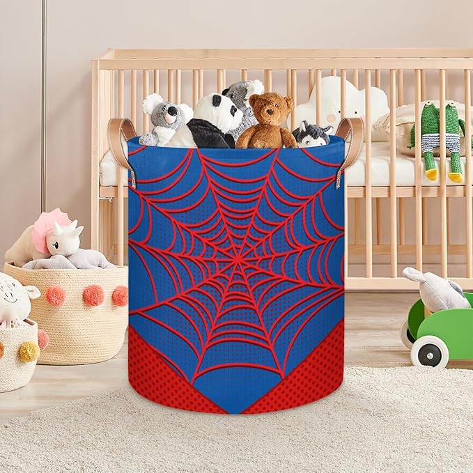 Large Laundry Basket Hamper - Blue Spiderweb 62L Collapsible Storage Bin for Kids Toys, Dirty Clothes, Blankets, Tall Baby Nursery Hamper for Boys Bedroom Bathroom Decor, Gift Basket