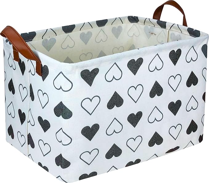 Rectangle Black Heart Print Storage Basket Empty with Handles, Kids Toys/Books Box, Gift Basket, Room Decor(Black Heart)
