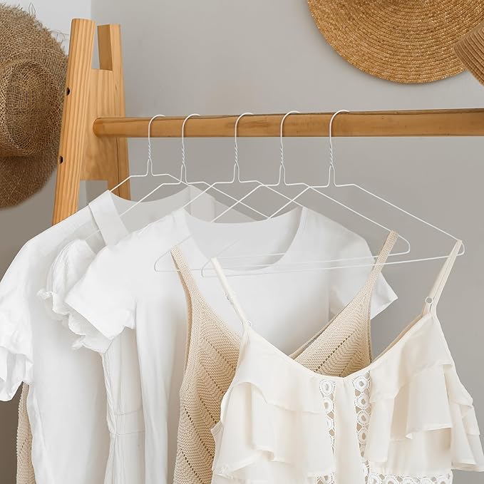 20 Pcs Wire Hangers Bulk 17.7" Dry Cleaner Hangers, Suit Holders for Home Caped Clothing (White)