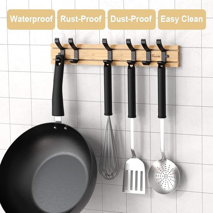 Coat Hanger Clothes Rack 6 Active Hooks Heavy Duty Clothes Hat Holder Bamboo