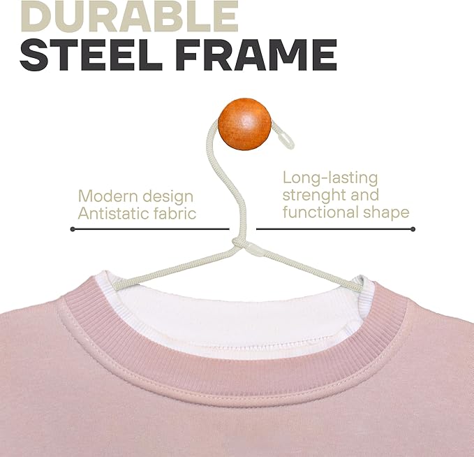 10-Pack of Fabric-Wrapped Metal Hangers Features a Strong Metal Frame, Soft Fabric Coating, Non-Slip Design, preventing Damage, and Providing Secure, Space-Saving Garment Storage. (Ivory)