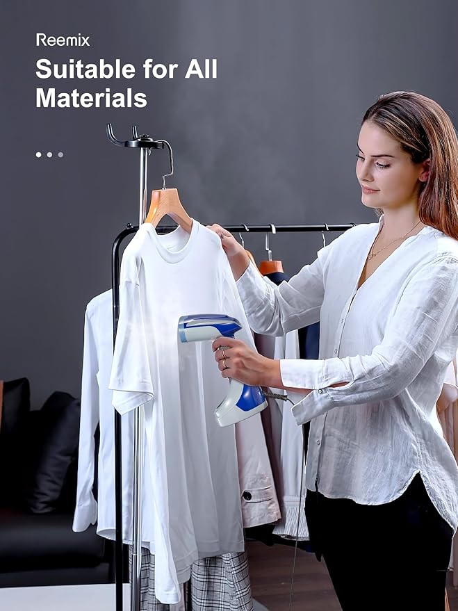 Reemix Steamer for Clothes, Folding Handheld Design Garment Wrinkles Remover, 20g/min Strong Penetrating Steam, 25-Sec Fast Heat-up, for Home, Office and Travel (Large, no Foldable, Gray)