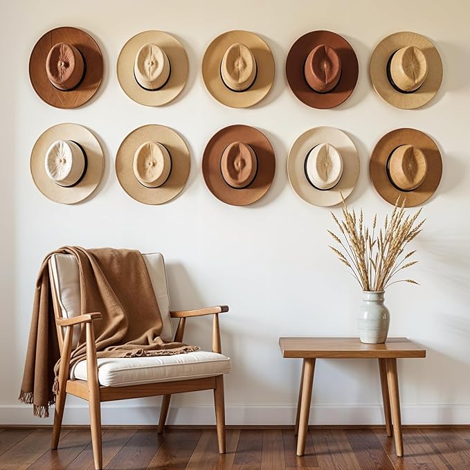 2.9 Inch Hat Hooks for Wall, 8 Pack Cowboy Hat Holder Wide Brimmed Hat Rack Organizer Strong Adhesive Cowboy Hat Hangers Storage Wall Mount for Cowboy, Sun Hats, Baseball Caps (Clear)