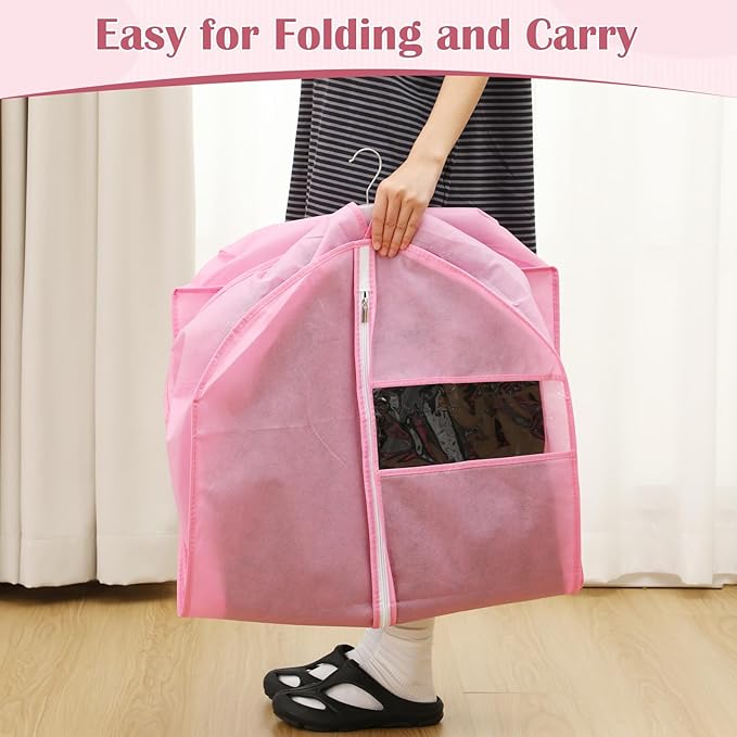 2 Pcs 10" Gusseted Garment Bags for Hanging Clothes Dress Bags for Gowns Long Closet Waterproof Garment Covers Wedding Dress Cover Traveling Clothes Protector(Pink,43 Inch)