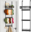 3 Tier Over Door Hat Rack with Basket - Hat Organizer Holder for Baseball Cap with 24 Hooks（2-Tier 9-Hook & 1-Tier 6-Hook）,Hat Hanger Storage Holds up to 24+ Caps for Door, Bedroom, Closet (Black)