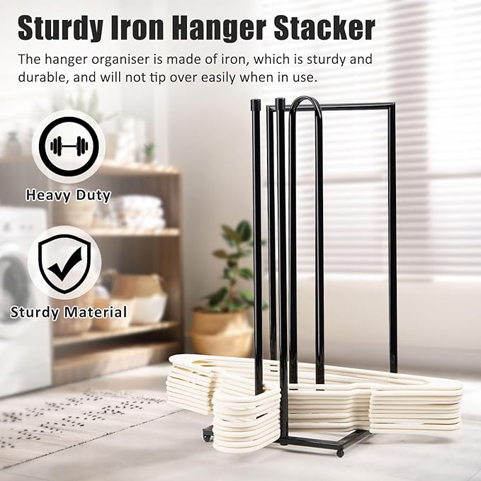 Hanger Stacker, Metal Hanger Storage Organizer Hold up to 60 Velvet Hangers, Space Saver Clothes Hanger Holder for Closet and Laundry, Black