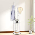 Wood Coat Rack with 3 Shelves and 9 Hooks, Freestanding Rotary Coat Tree for Entryway, Bedroom, Living Room, Hallway – Holds Jackets, Coats, Hats, Bags (White)