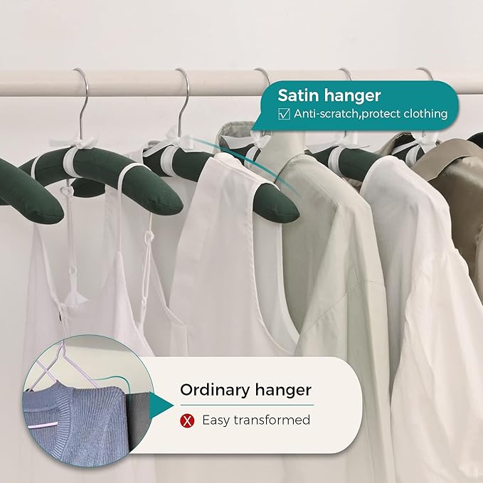 JS HANGER Padded Hangers - 17 Inch Extra Large Heavy Duty Canvas Covered Coat Hangers No Shoulder Bump for Women Clothes, Sweaters, Dresses, Clothing, Weddings, Lingerie Pack of 10, Dark Green