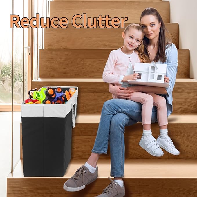 Stair Basket for Stairs with Handle, Staircase Baskets for Carpeted and Wooden Stairs,16" Step Storage Basket for Toys, Clothes, Books, Tools, with Hard Board, Anti-slip (Black&White, 1 pack)