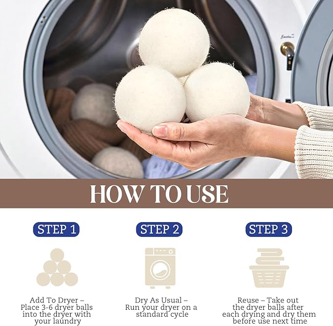 Wool Dryer Balls, New Zealand Dryer Balls Laundry Reusable Reduce Static Cling, Dryer Ball to Reduce Wrinkles & Shorten Drying Time, Drying Balls Fabric Softener Ball for Laundry（Pack of 8)