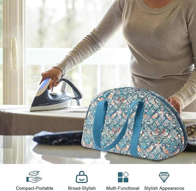 KOKNIT Full Size Iron Storage Bag, Stylish Portable Steam Iron Bag, Christmas Gift Tote For Ironing accessories & Travel (blue bird)