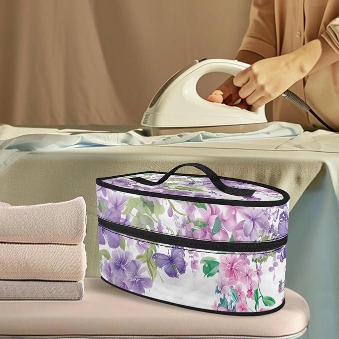 Purple Flower Travel Iron Holder Case Irons Carrying Organizer for Most Iron and Accessories Iron Portable Storage Bag for Dustproof Bag,Easy to Carry