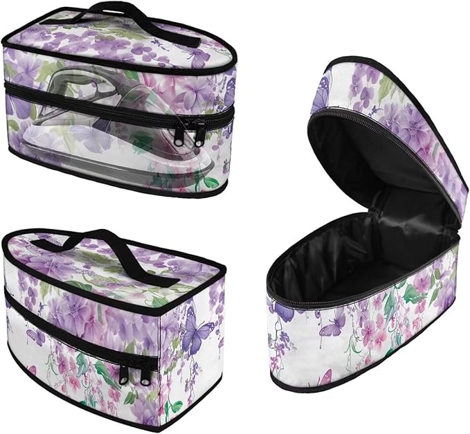 Purple Flower Travel Iron Holder Case Irons Carrying Organizer for Most Iron and Accessories Iron Portable Storage Bag for Dustproof Bag,Easy to Carry