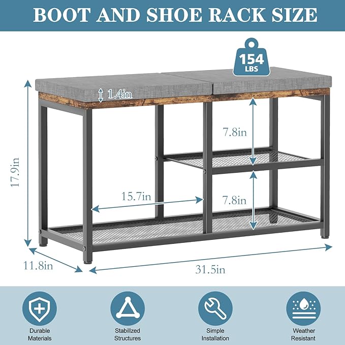 Shoe Rack for Entryway,Freestanding Hidden Shoe Storage Organizer, Boot Shoe Bench Shelves for High Heels with Seat Cushion,Narrow Wood Shoe Rack for Entrance Closet, Hallway, 3 Tier,Brown