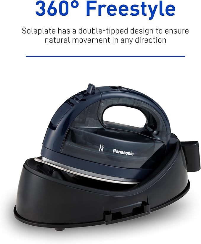 Panasonic Cordless Steam/Dry Iron 1500W - NI-WL700A - Wireless Steamer with Stainless Steel Plate - Quickly Heats Up in Under 5 Minutes - Cordless, Lightweight Iron - Black/Dark Blue