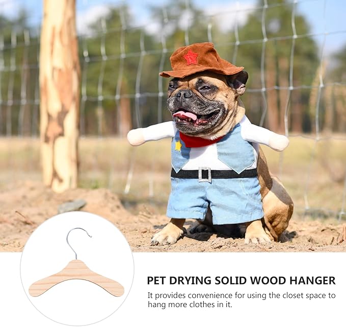 10pcs Wooden Pet Apparel Hangers, Dog Clothing Hanging Rack, Silver, Wood Color, 5.50X5.50X0.20inch