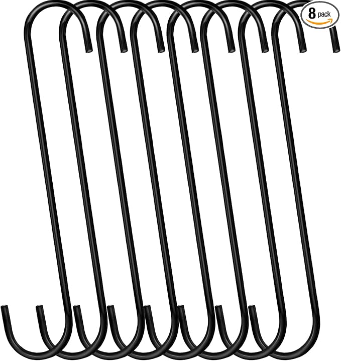12 inch 8 Pack Extra Large S Hooks Heavy Duty Long S Hook for Hanging Plant, Hook for Tree Branch,Bird Feeder,Pots and Pans Closet Garden Pergola Indoor Outdoor X-Large Hooks