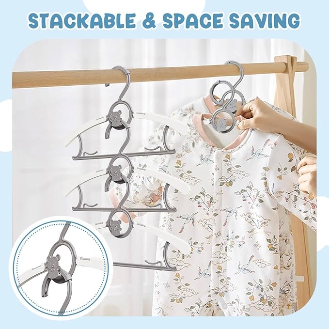 30 Pack Kids Hangers for Nursery Closet, Adjustable Non-Slip Toddler Baby Hangers with Windproof Buckle, 11-14" Infant Child Plastic Clothes Pant Hanger for Boys Girls Newborn Adult, Grey