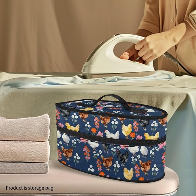 Chicken Rooster Floral Portable Iron Storage Bag Dustproof Bags for Travel Mini Steam Irons Universal for Most Iron Home Decoration Easy to Carry (Bag Only)