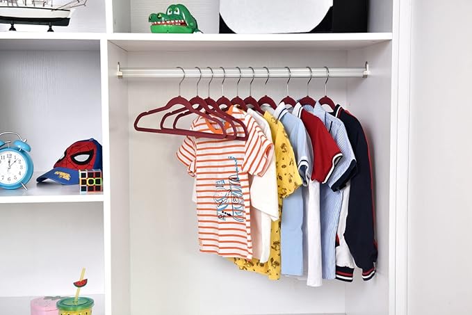 Quality Children's Plastic Non Velvet Non-Flocked Thin Compact Hangers Swivel Hook for Shirts Blouse Coats (Raspberry, 240)