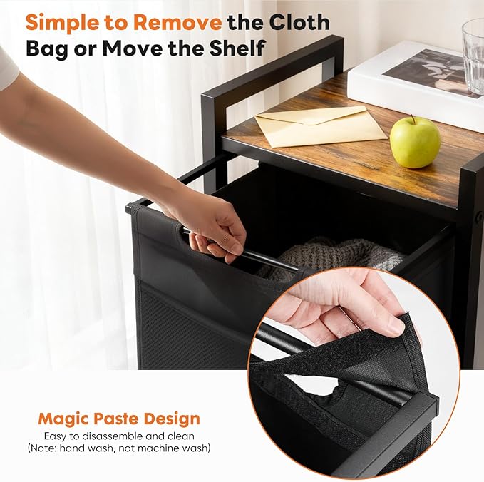 NEWBULIG Rolling Laundry Hamper with Removable Pull-Out Bag, Freestanding Clothes Basket Organizer with Wheels for Bathroom & Bedroom, 1 × 17.2 Gal (65L) - Rustic Brown & Black