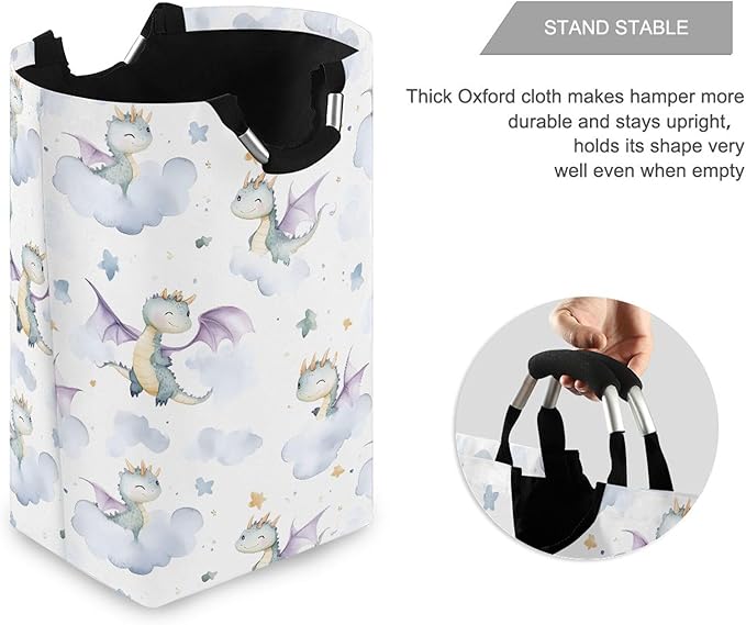 xigua Watercolor Dragon Large Laundry Hamper with Handle, Foldable Clothes Hamper Collapsible Storage Basket for Toys and Clothes Organization in Bedroom, Bathroom, and Laundry Room