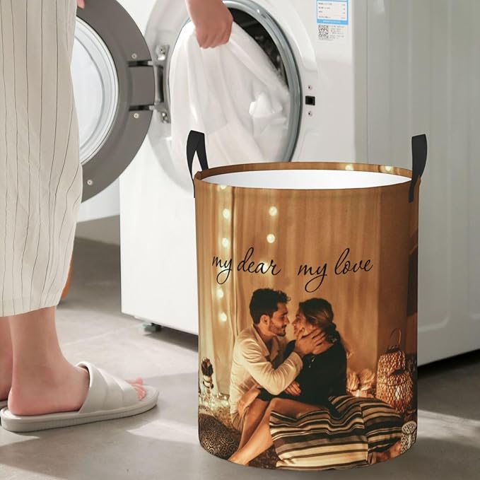 Custom Laundry Basket,Personalized Laundry Hamper With Photo Name,Customized Dirty Clothes Storage With Handle,Collapsible Storage Basket For Bathroom Living Room Bedroom