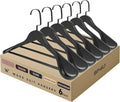 16-Inch Wooden Suit Hangers with Non Slip Pants Bar, 6-Pack Wood Extra-Wide Shoulder Hangers, Flat-Head Hook Hangers for Suits, Coats, Jackets, Shirts, Pants, and Heavy Clothes (Black)