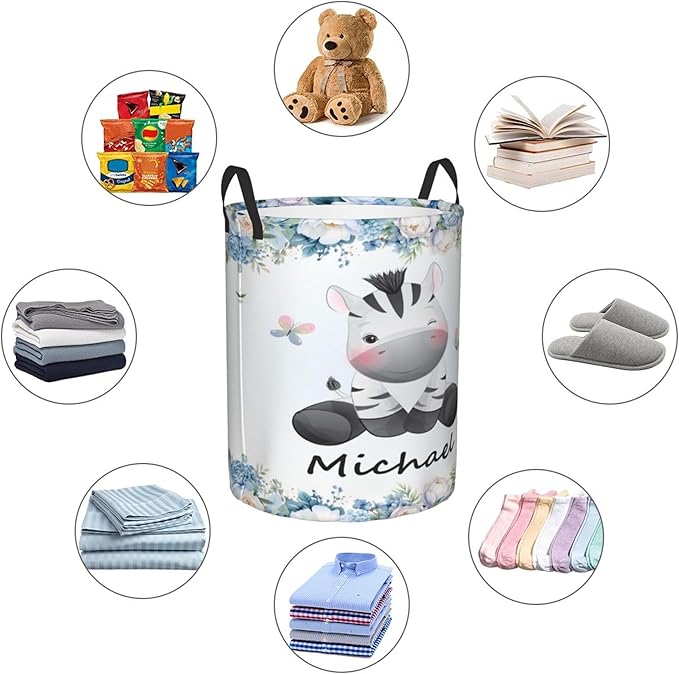 Personalized Zebra Laundry Basket For Baby Kids Boys Girls Adult Custom Hamper Basket With Name For Bathroom Bedrooms Collapsible Baby Laundry Basket, Dirty Clothes Hamper With Handles