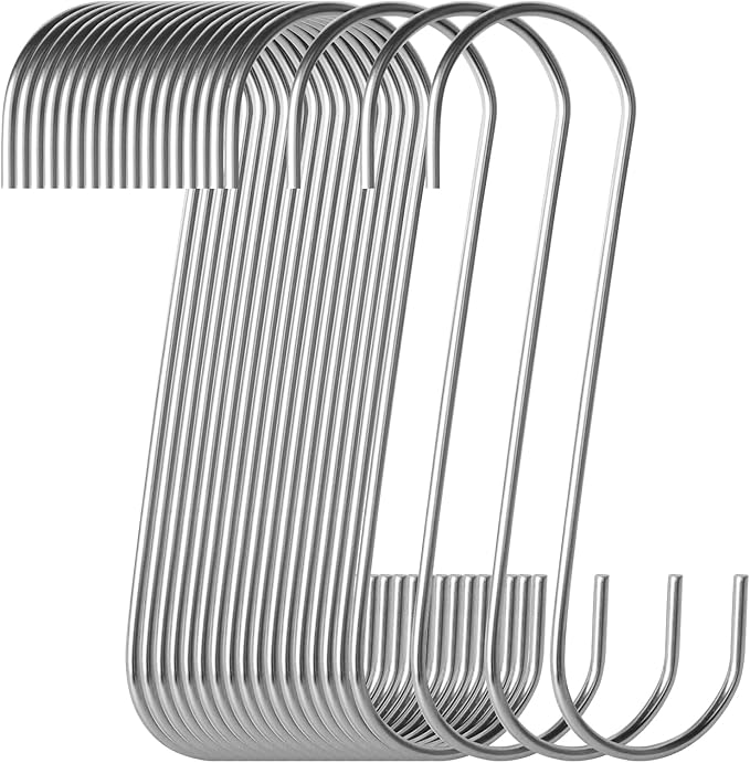 20-Pack S Hooks - Stainless Steel Heavy Duty S Hooks for Hanging pots, Pans, Plants, Coffee Mugs, Towels in Kitchen and Bathroom, Coat, Bag, Work Shop, Perfect Rack Hooks