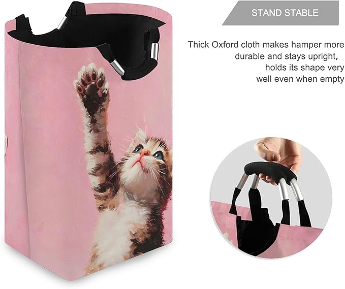 xigua Kitten Large Laundry Hamper with Handle, Foldable Clothes Hamper Collapsible Storage Basket for Toys and Clothes Organization in Bedroom, Bathroom, and Laundry Room