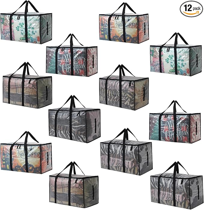 12 Pack Heavy Duty 93L (24.5 Gallon) Stackable Plastic Storage Bins with Lids, Clear Totes – For Home Organization and Storage, Sturdy and Reusable Alternative to Moving Bags