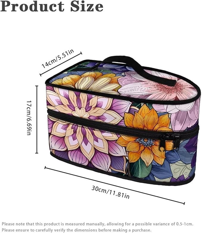 Floral Iron Portable Storage Bag Fits for Home Outdoor Reusable Colorful Clothes Iron Storage Case with Zipper Closure