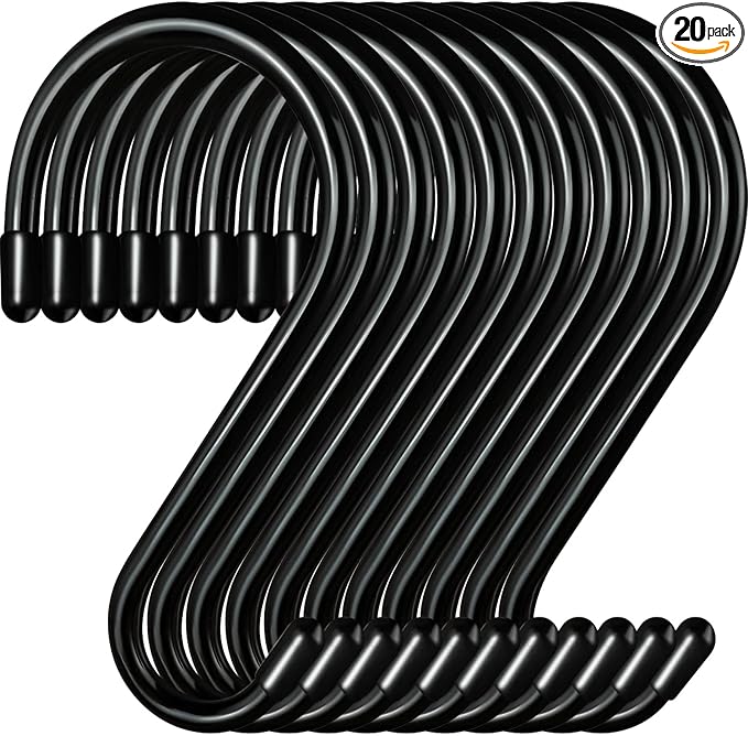 Dreecy 20 Pack 5 Inch S Hooks for Hanging Plants, Heavy Duty Metal Black Rubber Coated Non Slip Closet Hooks for Hanging Jeans, Clothes, Purse, Jewelry, Pot, Pans, Cups, 6.0TG-SG