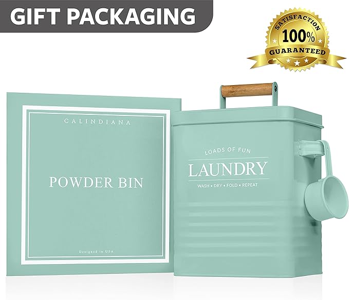 Calindiana Modern Farmhouse Laundry Powder Container, Dryer Sheets Holder and Scent Boosters Container Bundle for Laundry Room Organization and Storage, Laundry Room Decor
