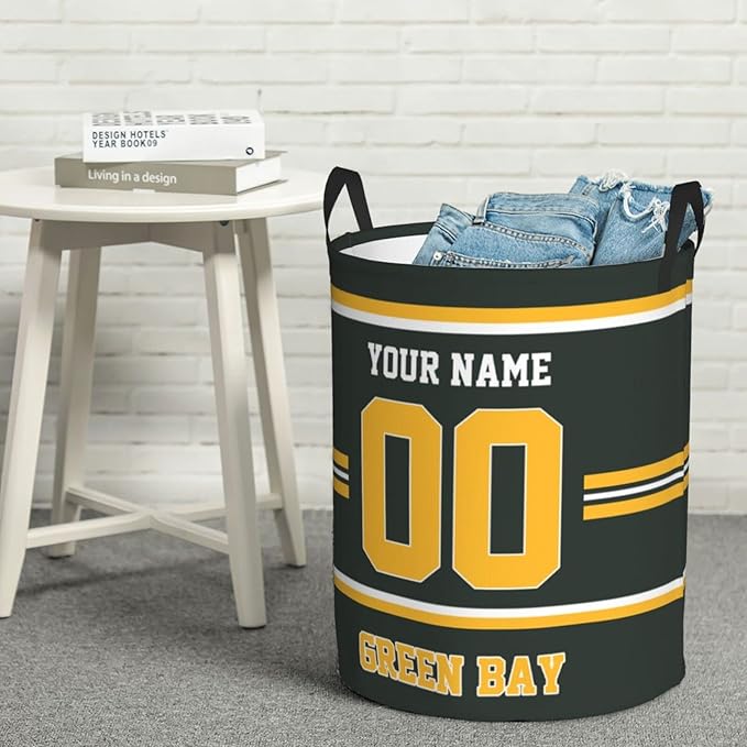 Custom Green Bay Laundry Hamper Personalized Laundry Basket Customized Name And Number Collapsible Storage Basket for Bedroom Bathroom Living Room Gifts