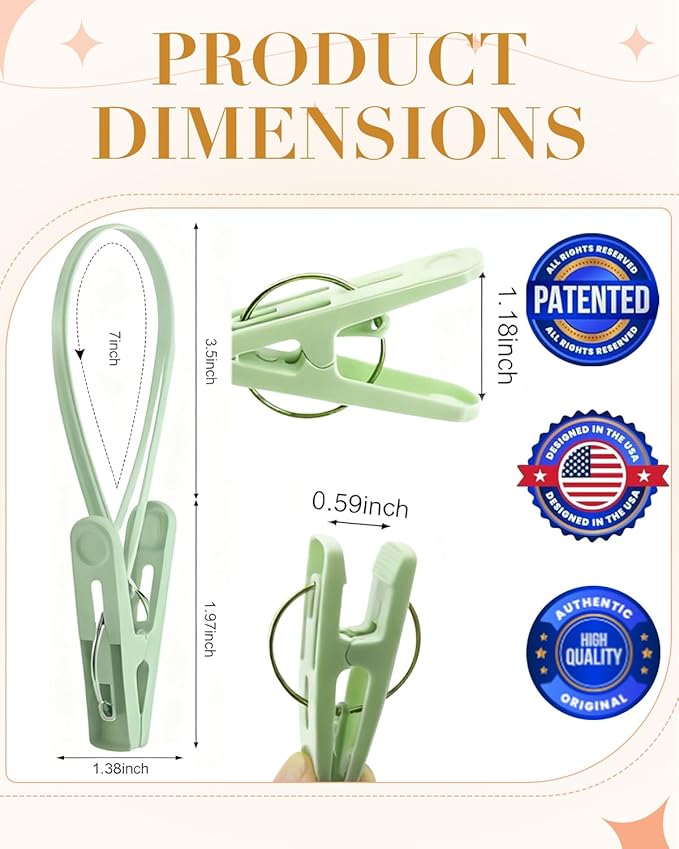 100 Pack Multi Purpose Laundry Hanging Clips with Rope, Heavy Duty Hanger Hooks for Baby Clothes, Pants, Socks, Hats (Light Blue, Light Gray, Light Pink, Green, Light Yellow)