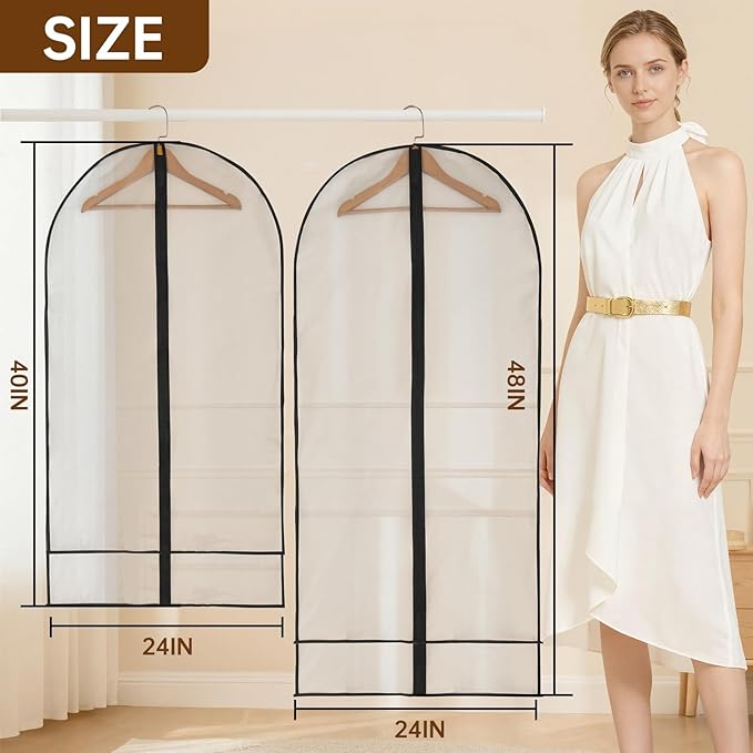 Garment Bags Zippered Hanging Storage Protect Dust Closet Organization Hanging Clothes Bags for Suits, Dresses, Coats (24x40 5Pack)