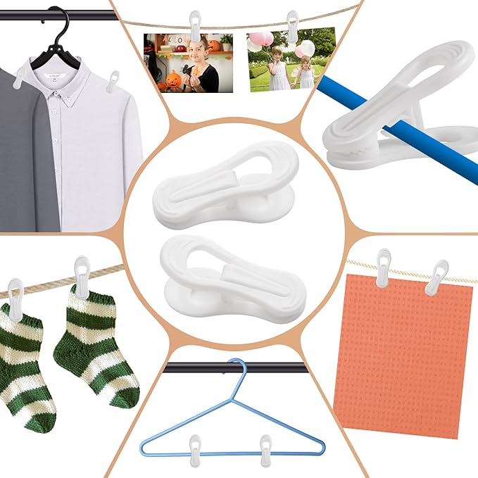 White Hanger Clips 50 PCS,Velvet Hanger Clips for Plastic Hangers,Pants Hanger Clips,White Finger Clips,Plastic Hanger Clips for Skirt Pants Hangers Clothes Hangers,Strong Pinch Grip