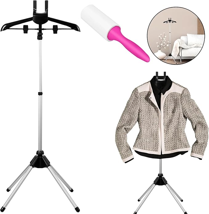 Iron Steamer Stand Rack, Telescopic Garment hanger for Steaming Clothes, Height Adjustable Clothes Steamer Holder,Foldable Portable Standing Garment Hanger with Non Slip Mat