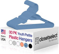 Youth Hangers 30 Pack - 13 Inch Plastic Youth Petite & Childrens Hangers for Closet, Baby Hangers for Children Clothes Sizes 4 to 10, Non-Slip Infant Hangers with Shoulder Grooves | Blue