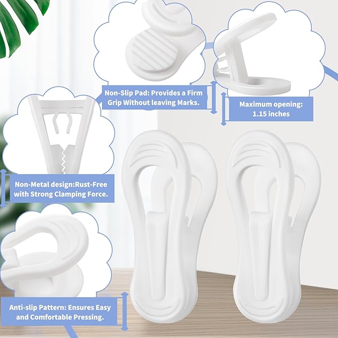 50 Pcs White Hanger Clips, 2.75 Inch Plastic Finger Clip, Multi-Purpose Pants Hanger Clip, Non-Slip Plastic Hangers Clips for Skirt Pants Clothes Hangers, Strong Pinch Grip