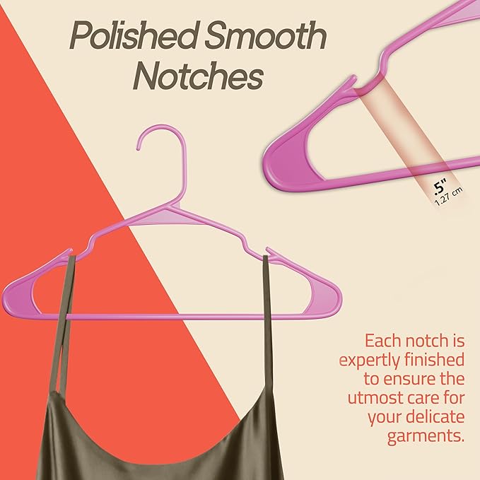 Pink Plastic Hangers 10 Pack– Heavy-Duty Plastic Hangers Slim and Space-Saving, Durable and Lightweight PP with Non-Slip Shoulder Notches for Slip Dresses, Suits, Jackets & Camisoles