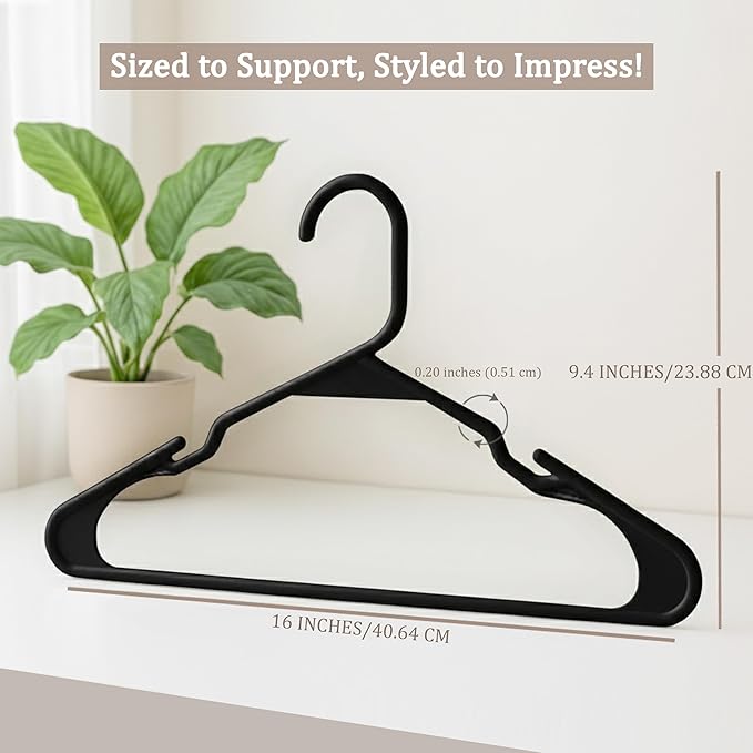 Utopia Home Plastic Hangers 200 Pack - Perfect Space Saving Clothes Hanger - Durable and Strong - Perfect Closet Organizers with Shoulder Grooves (Black)