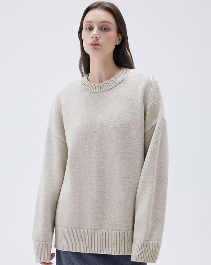 SUUKSESS Women Cashmere Blend Oversized Crew Neck Long Sleeve Pullover Sweaters